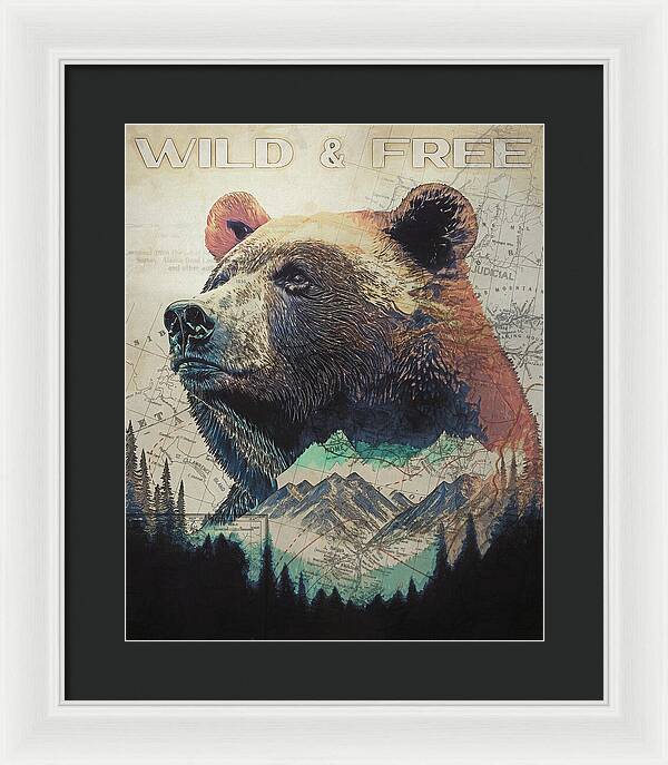 Wild And Free Bear Double Exposure - Framed Print