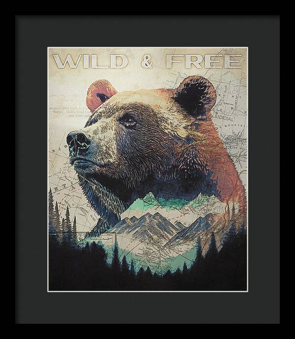 Wild And Free Bear Double Exposure - Framed Print