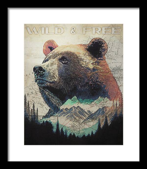 Wild And Free Bear Double Exposure - Framed Print