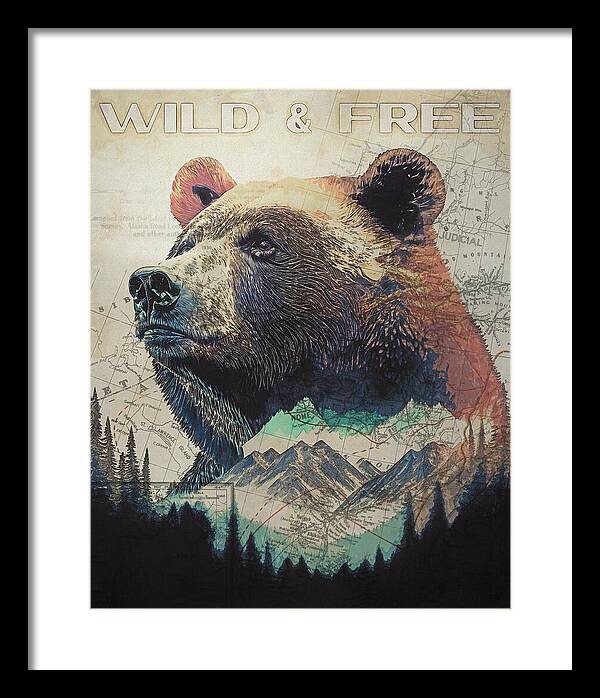 Wild And Free Bear Double Exposure - Framed Print