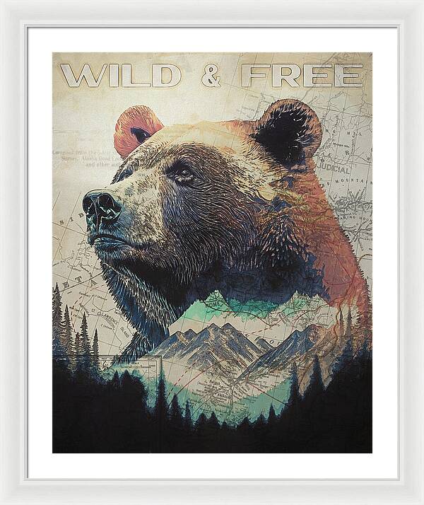 Wild And Free Bear Double Exposure - Framed Print