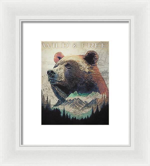 Wild And Free Bear Double Exposure - Framed Print