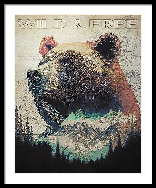 Wild And Free Bear Double Exposure - Framed Print