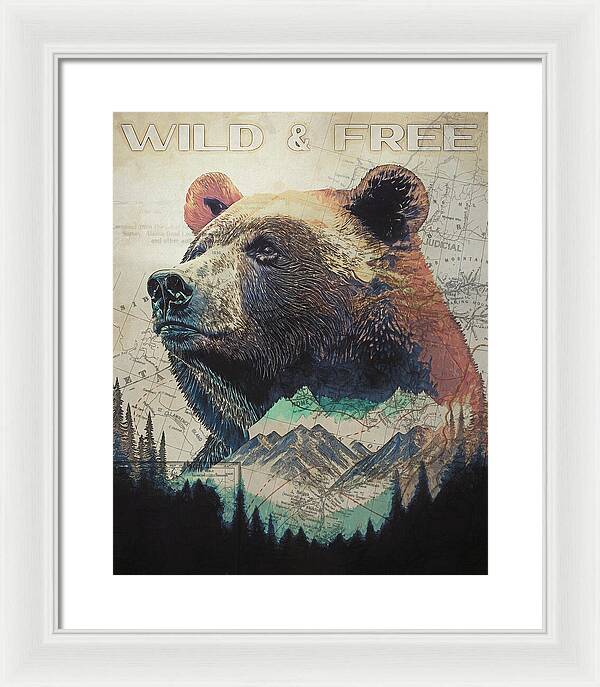 Wild And Free Bear Double Exposure - Framed Print