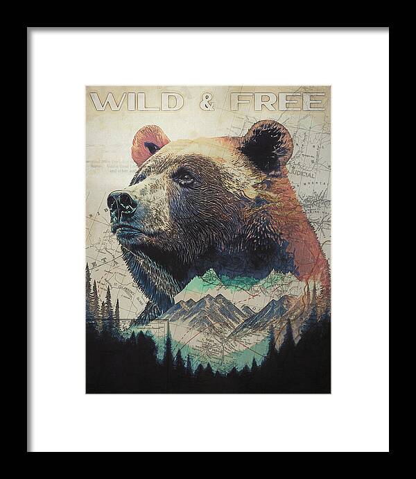 Wild And Free Bear Double Exposure - Framed Print