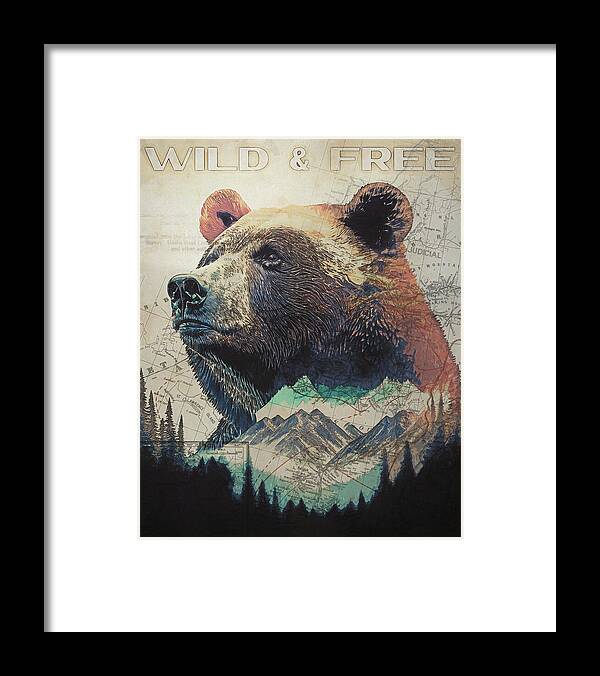 Wild And Free Bear Double Exposure - Framed Print