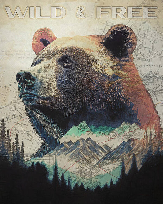 Wild And Free Bear Double Exposure - Art Print