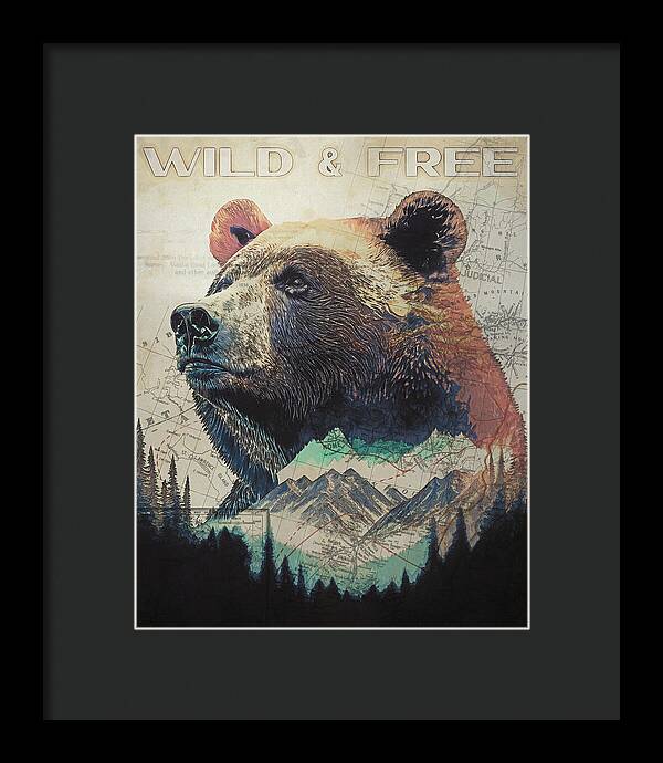 Wild And Free Bear Double Exposure - Framed Print