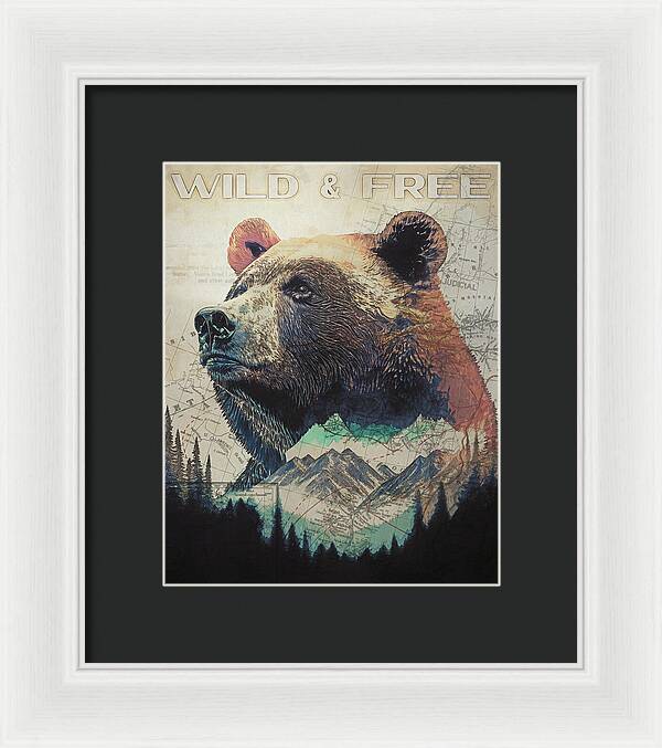 Wild And Free Bear Double Exposure - Framed Print