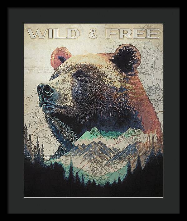 Wild And Free Bear Double Exposure - Framed Print