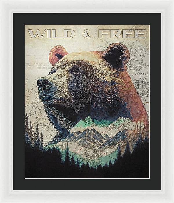 Wild And Free Bear Double Exposure - Framed Print