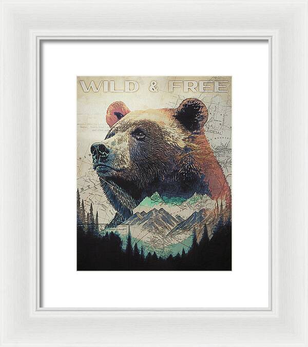 Wild And Free Bear Double Exposure - Framed Print