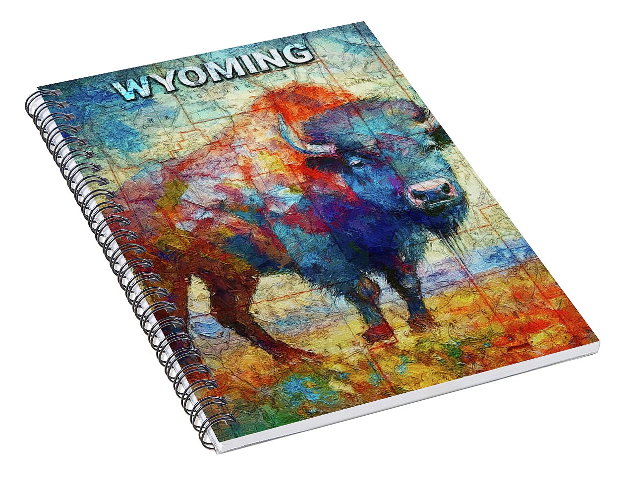 Wyoming Colorful Bison And Map - Spiral Notebook