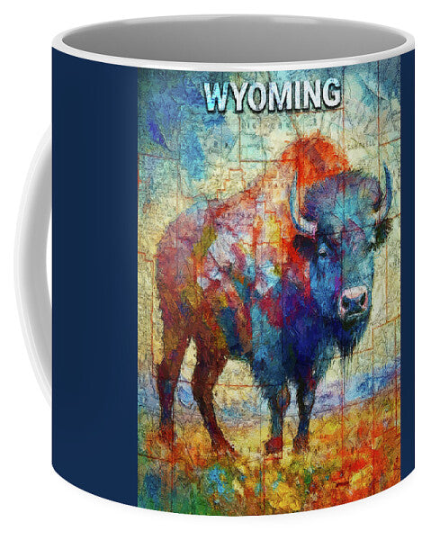 Wyoming Colorful Bison And Map - Mug