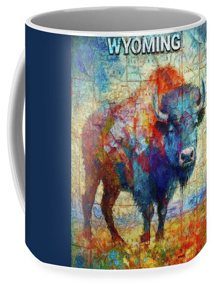 Wyoming Colorful Bison And Map - Mug