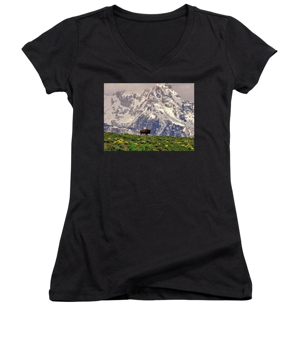 Spring Bison In Grand Teton National Park - Women's V-Neck