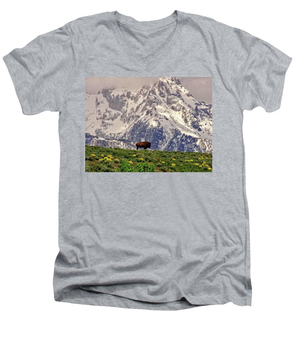 Spring Bison In Grand Teton National Park - Men's V-Neck T-Shirt