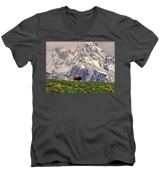 Spring Bison In Grand Teton National Park - Men's V-Neck T-Shirt