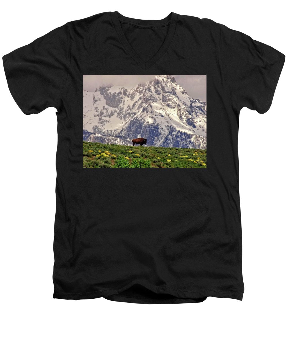 Spring Bison In Grand Teton National Park - Men's V-Neck T-Shirt