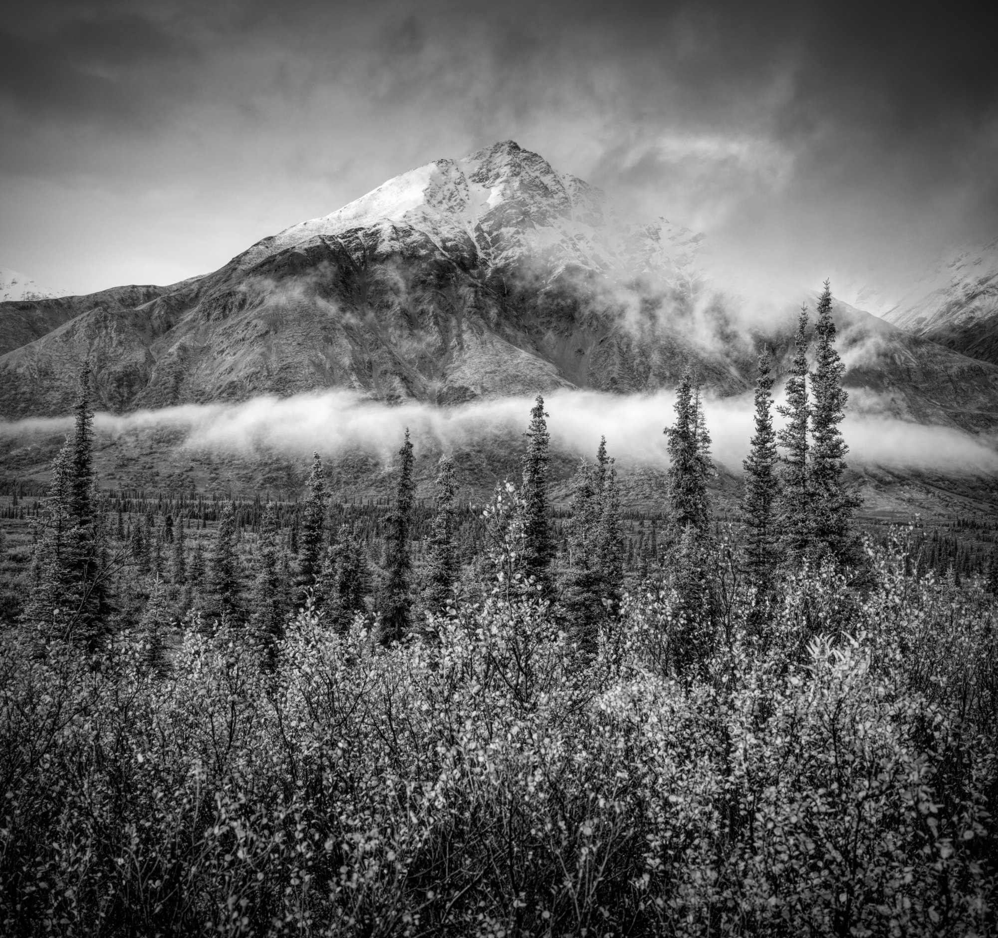 Denali Highway Alaska dramatic black and white mountain landscape photography print by Dan Sproul