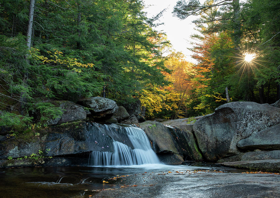 Grafton Notch State Park waterfall sunburst photography by Dan Sproul for healthcare corridor artwork