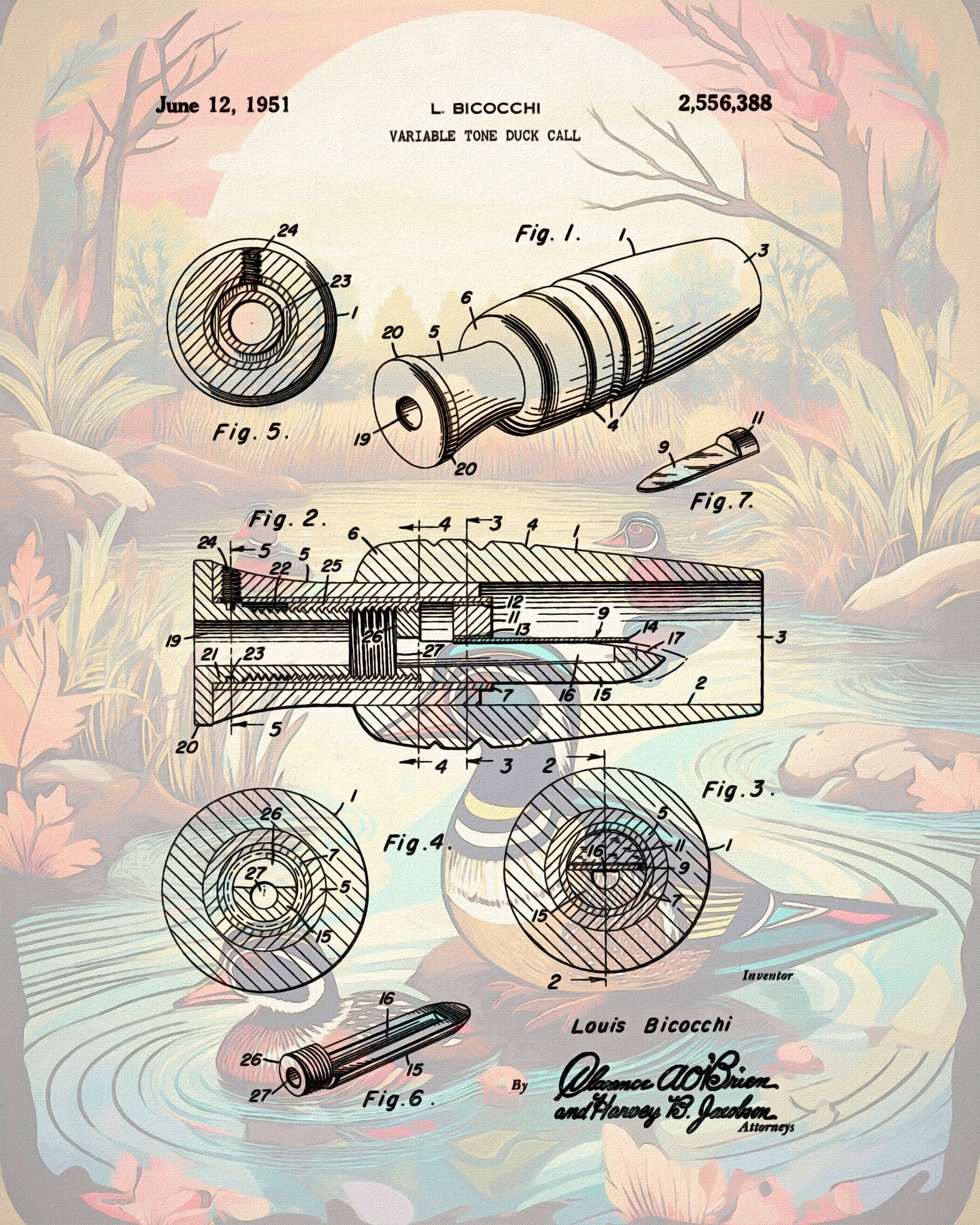 1951 Duck Call Patent rustic sporting patent wall art by Dan Sproul