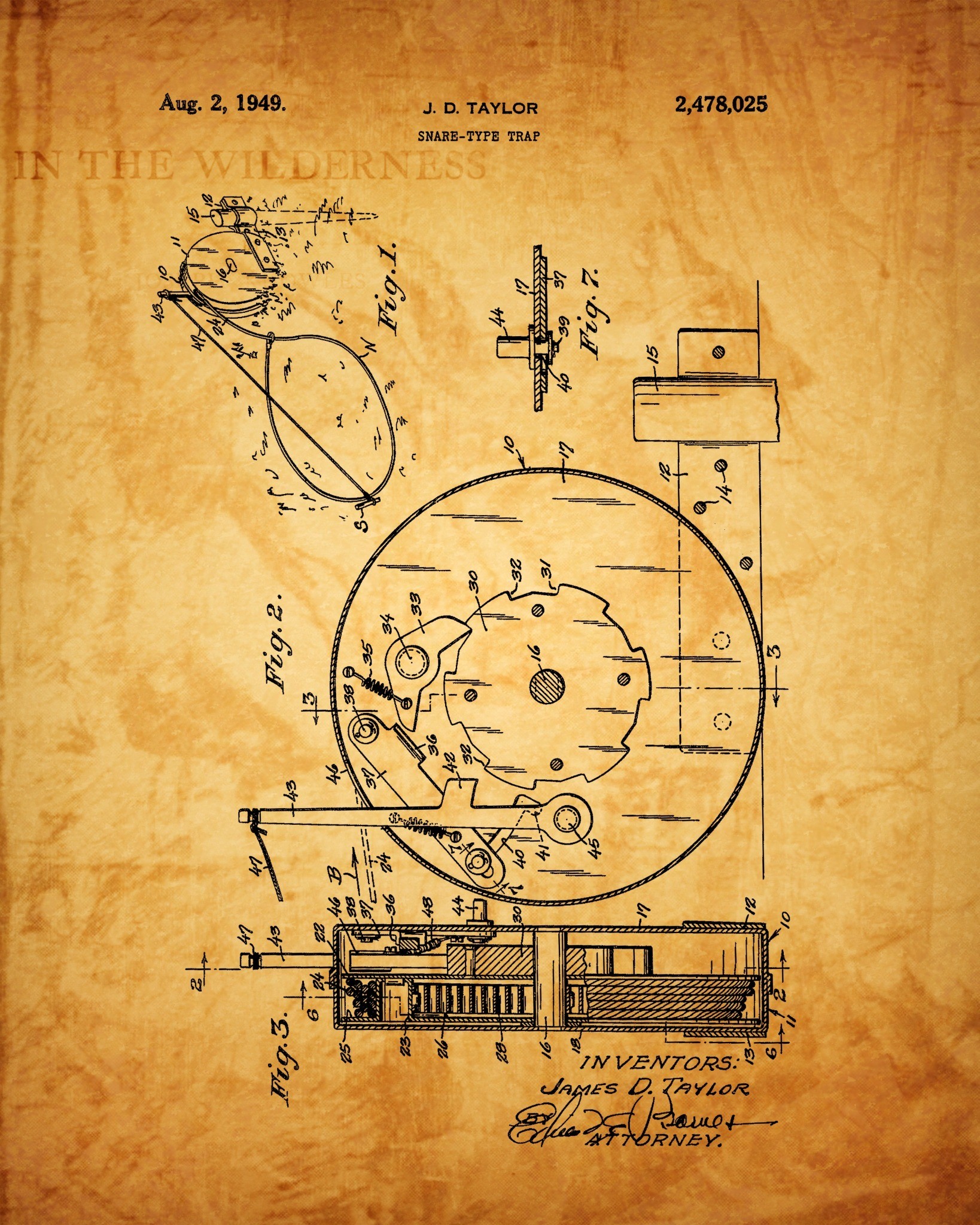 1949 Snare Trap Patent rustic sporting patent wall art by Dan Sproul