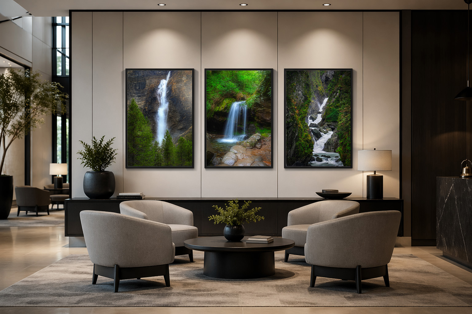 Hospitality wall art system featuring nature photography by Dan Sproul