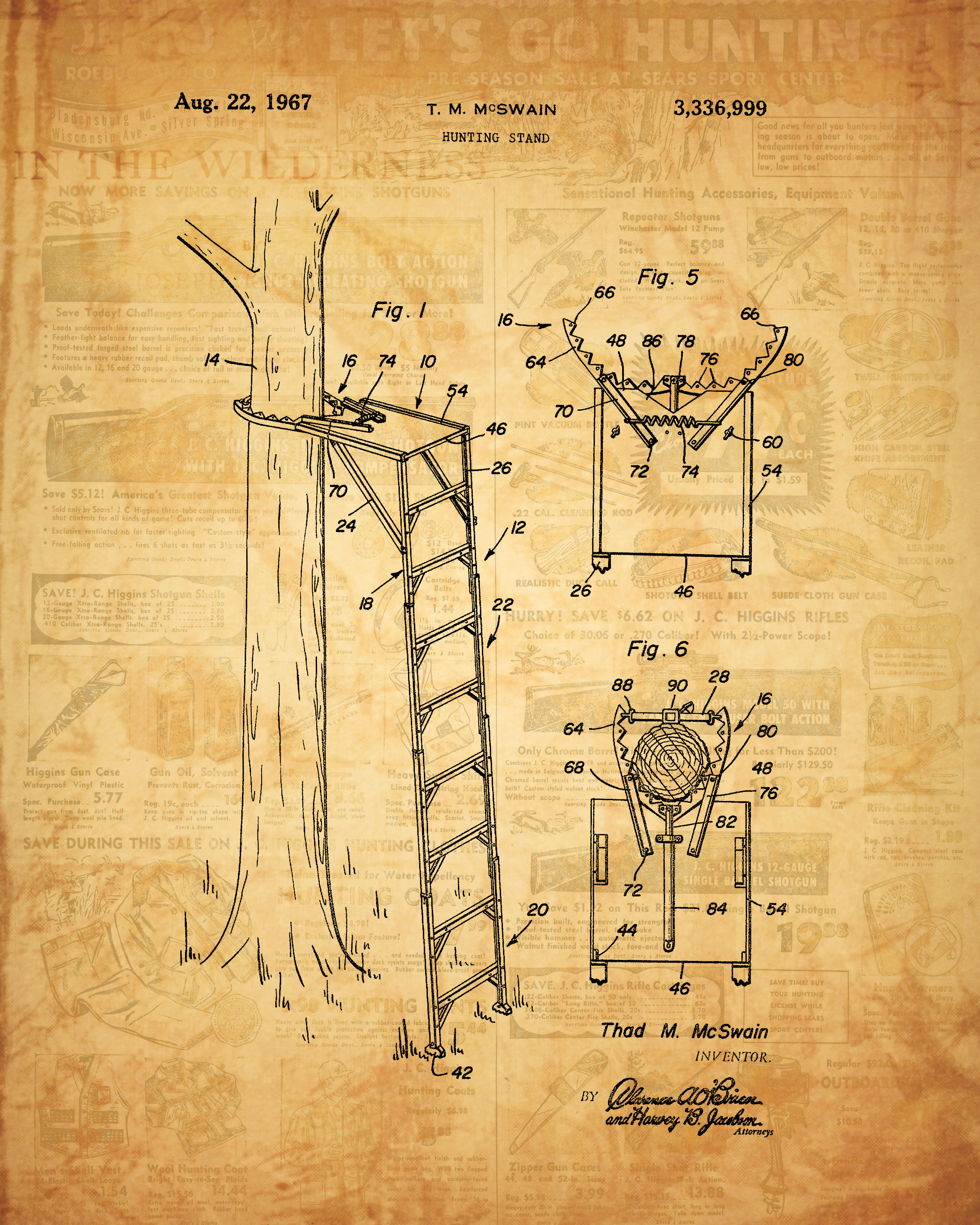 1967 Hunting Stand Patent vintage mixed media art print by Dan Sproul