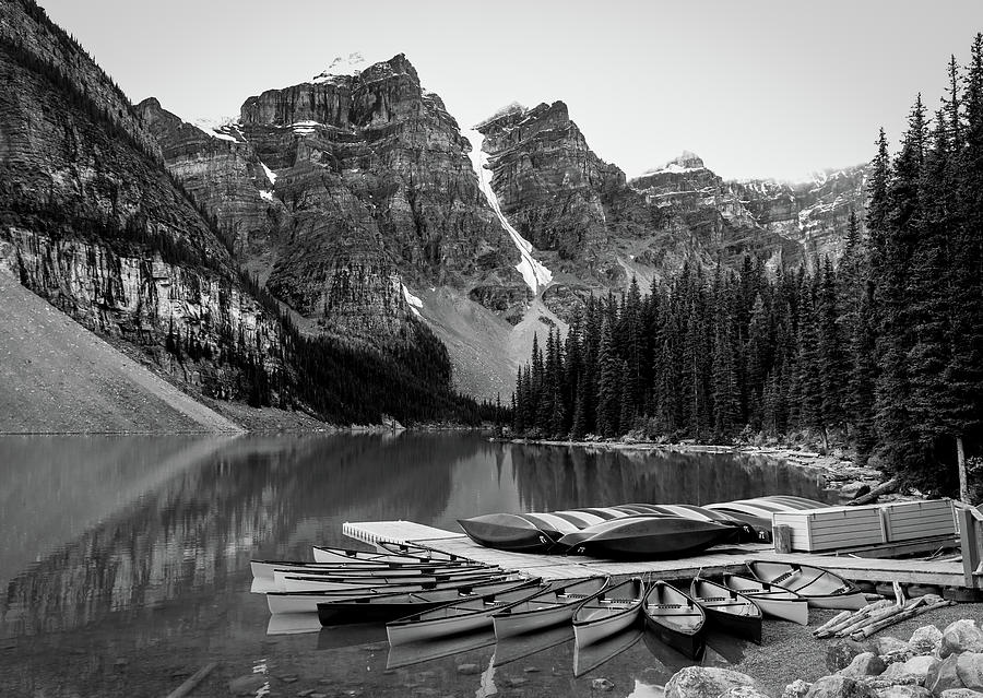 Monochrome Moraine Lake black and white fine art photography by Dan Sproul