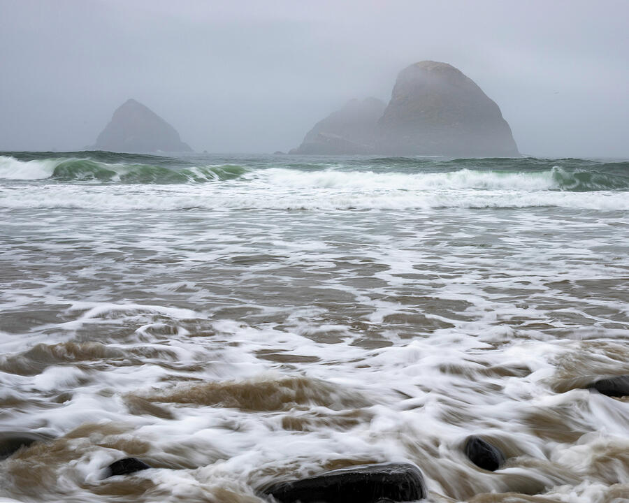 Moody Oregon coast sea stacks