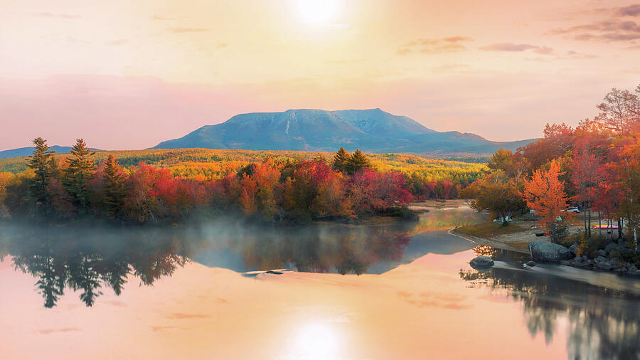 Mount Katahdin autumn sunrise panorama print by Dan Sproul