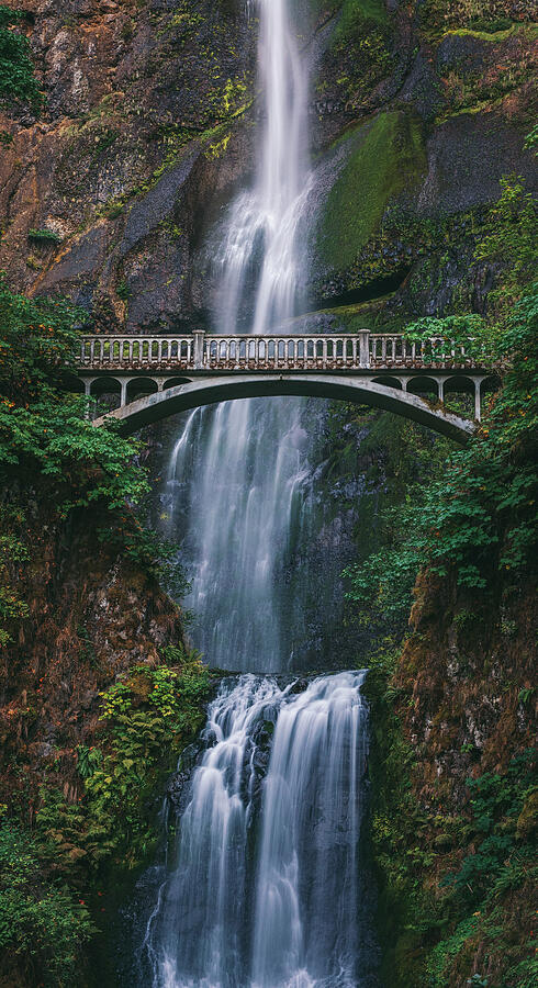 Multnomah Falls and Benson Bridge photographed with a long exposure