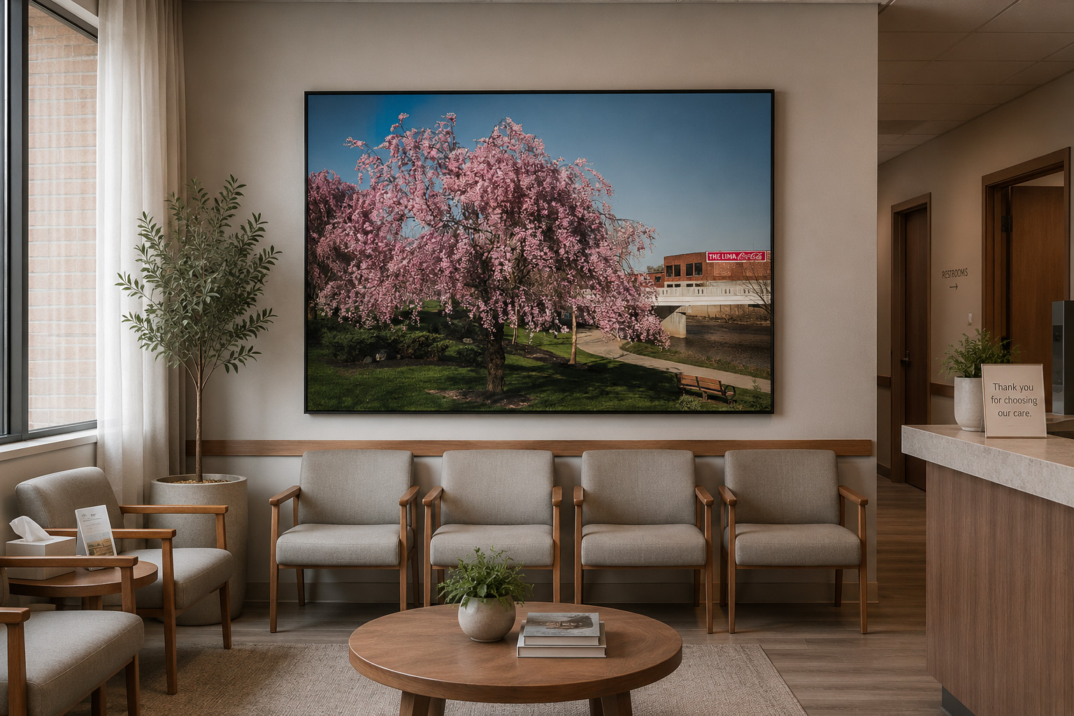Ohio healthcare waiting room with Lima spring cherry blossom photography by Dan Sproul