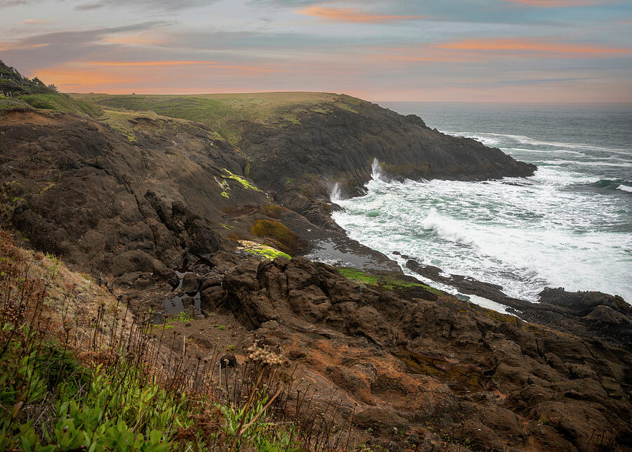 Oregon Coast sunset rocky shoreline seascape waiting room artwork by Dan Sproul