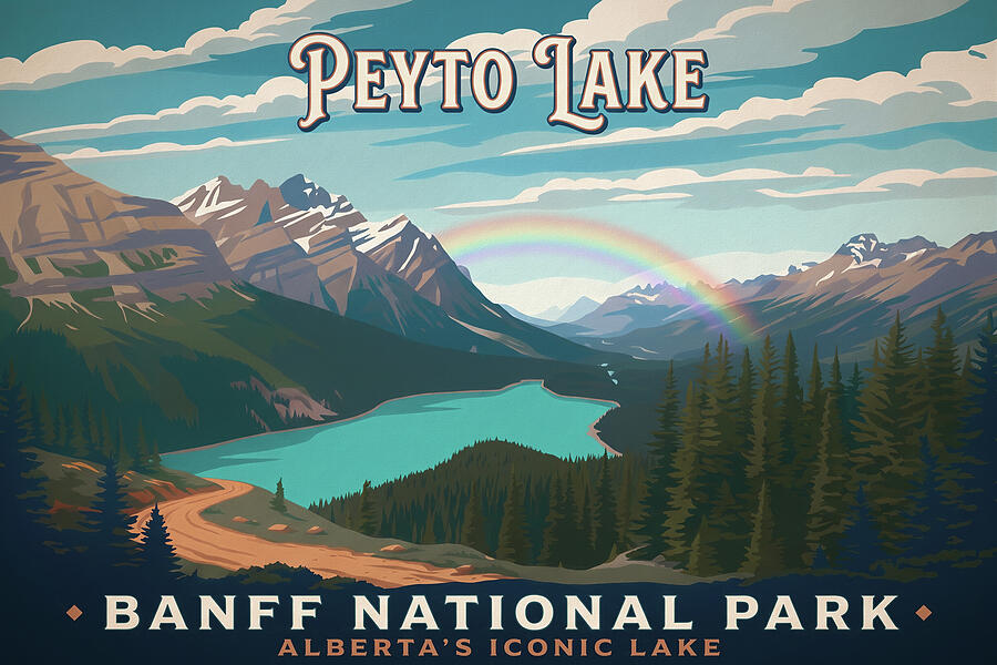 Peyto Lake Banff National Park Alberta vintage travel poster print