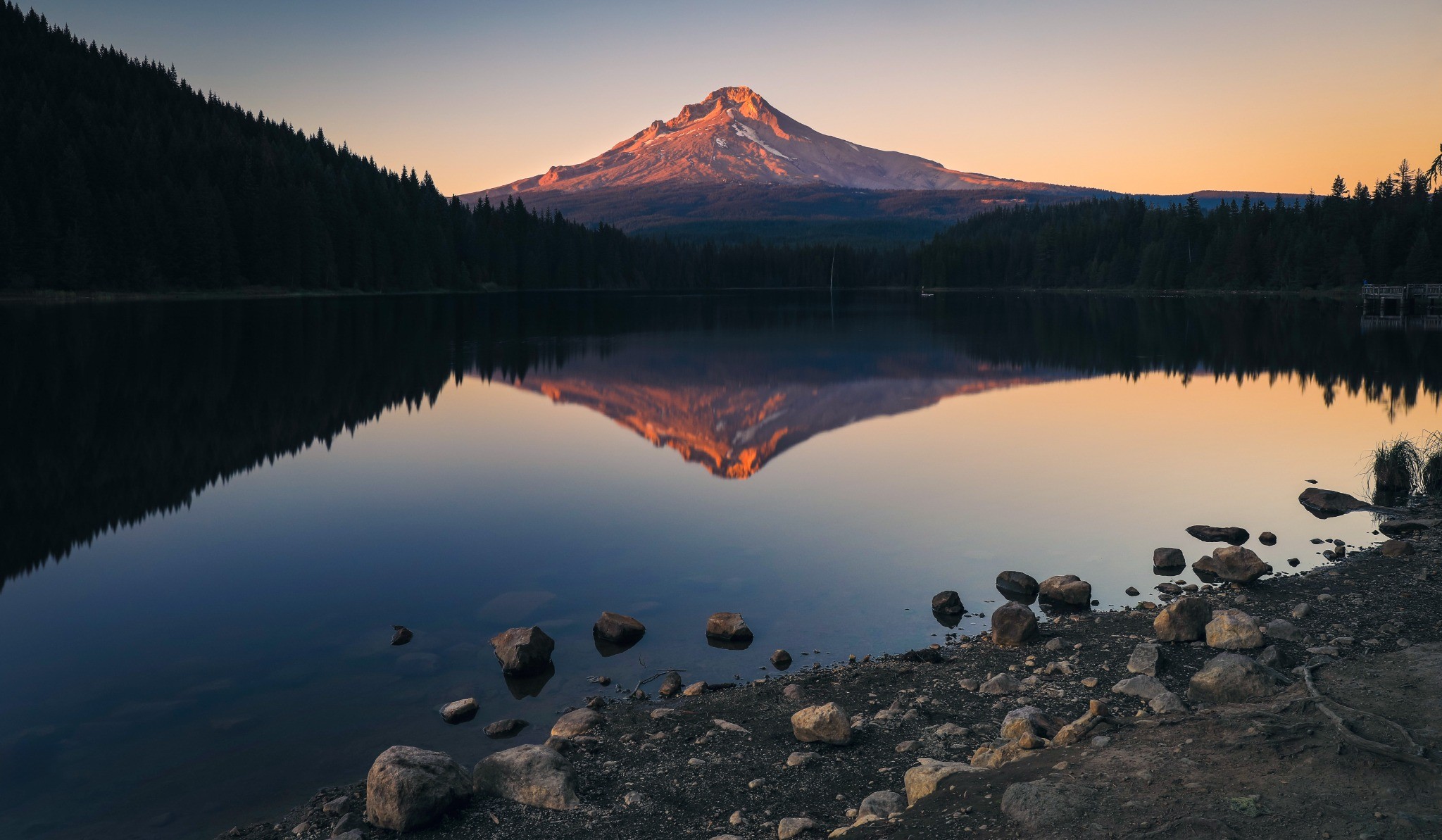Mountain reflection landscape print for calm bedroom and living room interiors by Dan Sproul
