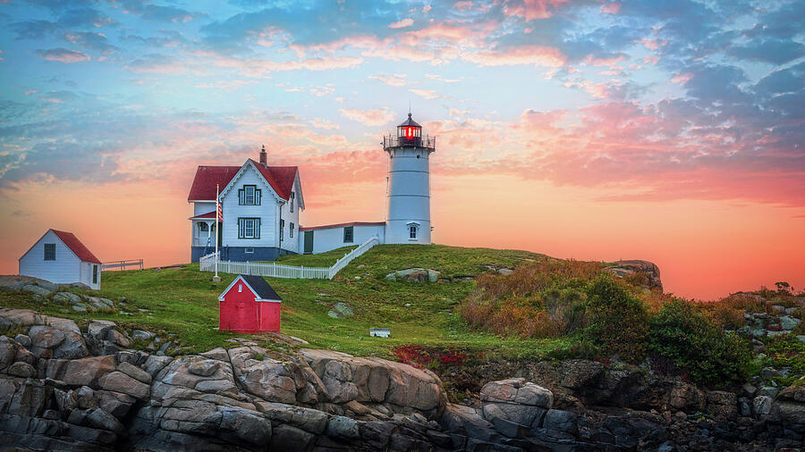 Nubble Lighthouse Maine sunrise coastal waiting room artwork by Dan Sproul