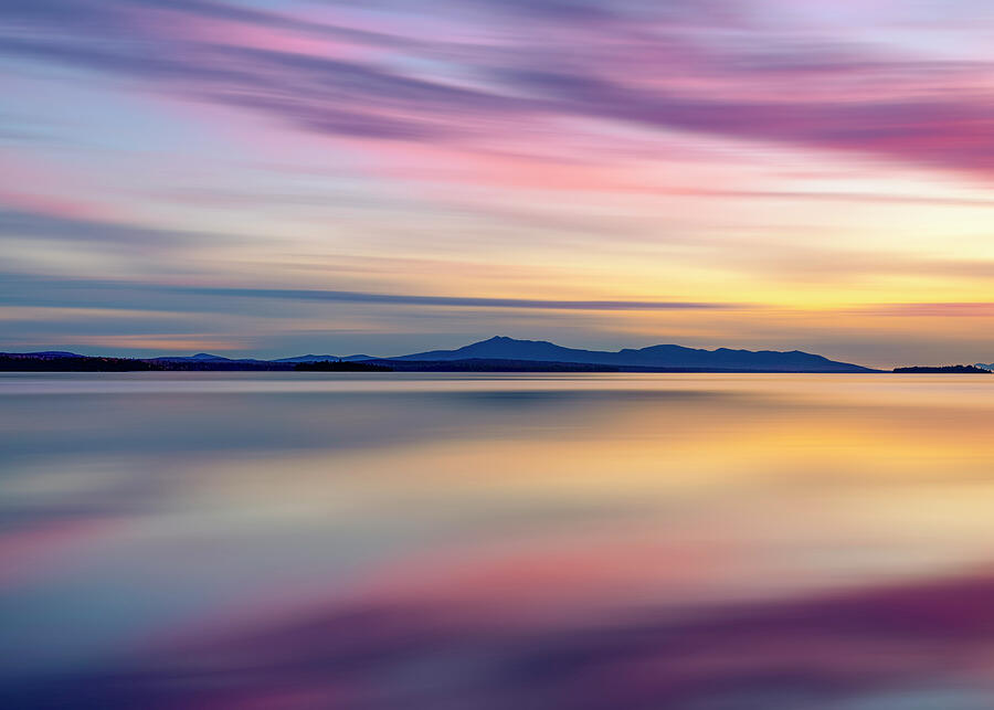 Vivid pastel sunset over Moosehead Lake near Lily Bay State Park in Maine