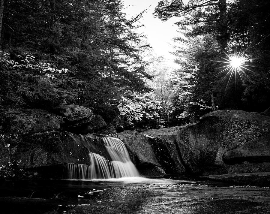 Waterfall Sunburst black and white fine art photography by Dan Sproul